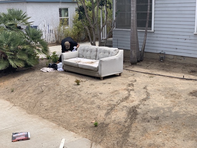 Light sofa in a yard before a same day haul