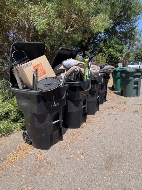 Trash carts loaded with junk for a San Diego pickup